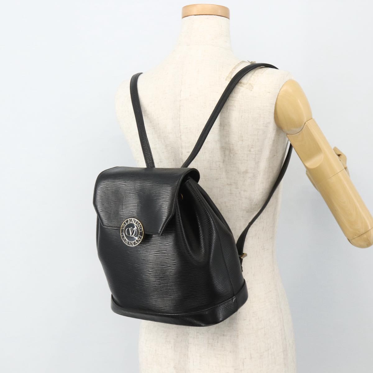 VALENTINO Backpack Leather Black Gold Auth bs35125