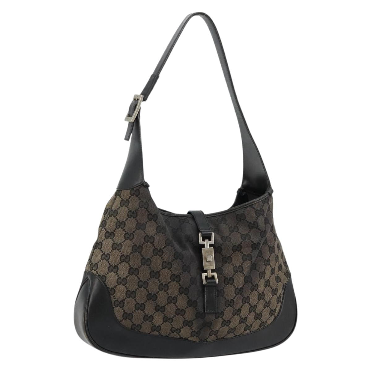 GUCCI GG Canvas Jackie Shoulder Bag Black Silver 001-3346 Auth bs35137