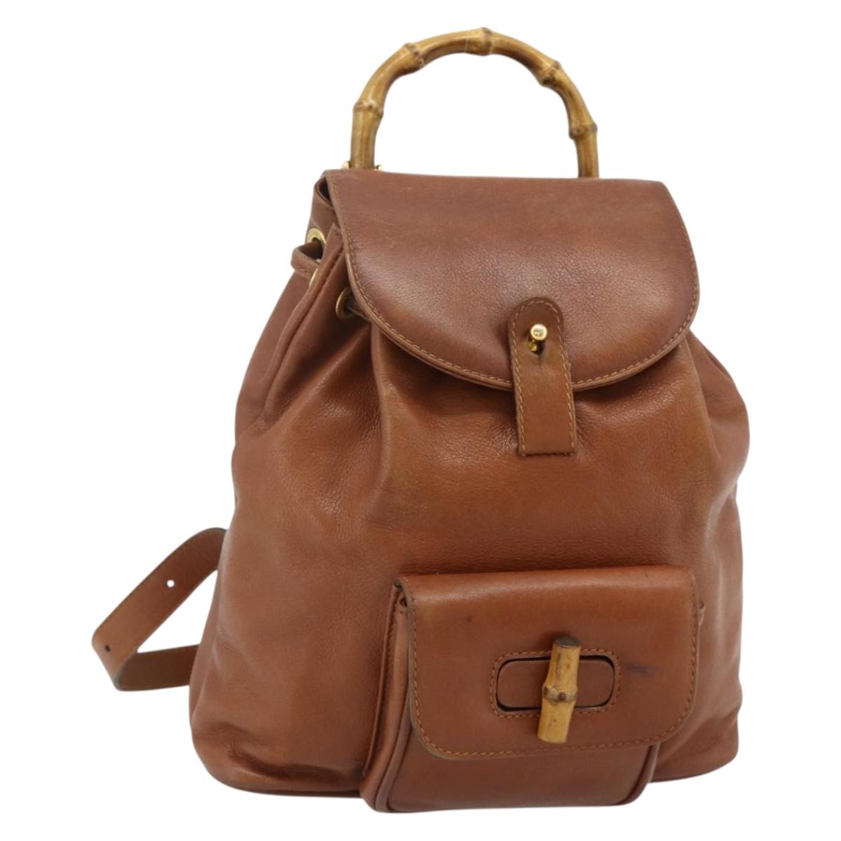 GUCCI Bamboo Backpack Leather Brown Gold 003 3444 0030 Auth bs35138