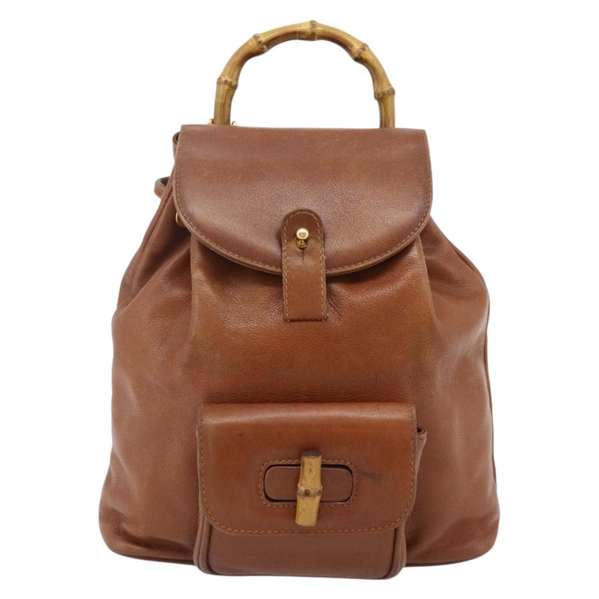 GUCCI Bamboo Backpack Leather Brown Gold 003 3444 0030 Auth bs35138