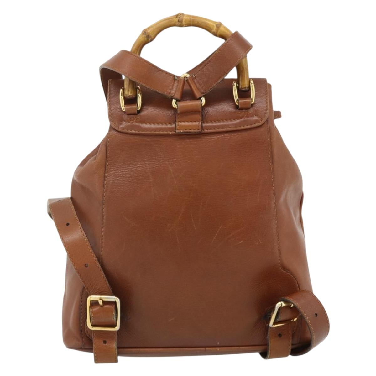 GUCCI Bamboo Backpack Leather Brown Gold 003 3444 0030 Auth bs35138