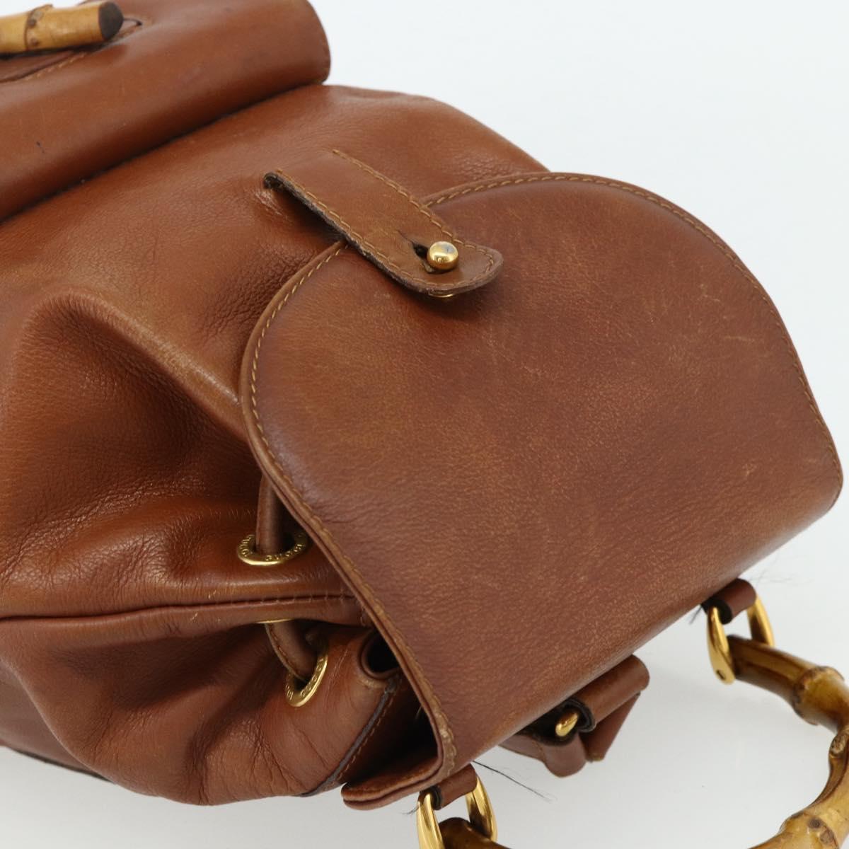 GUCCI Bamboo Backpack Leather Brown Gold 003 3444 0030 Auth bs35138