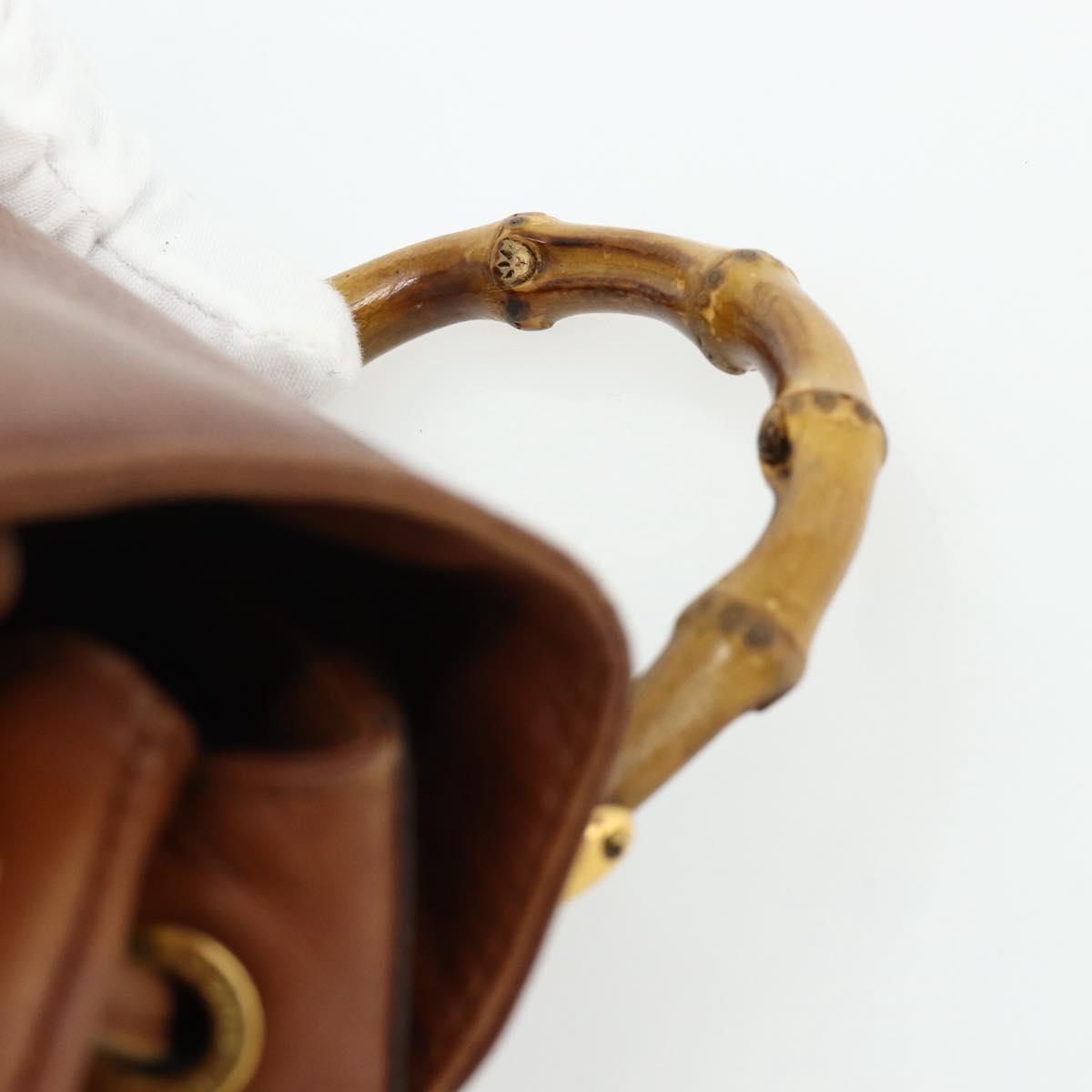 GUCCI Bamboo Backpack Leather Brown Gold 003 3444 0030 Auth bs35138