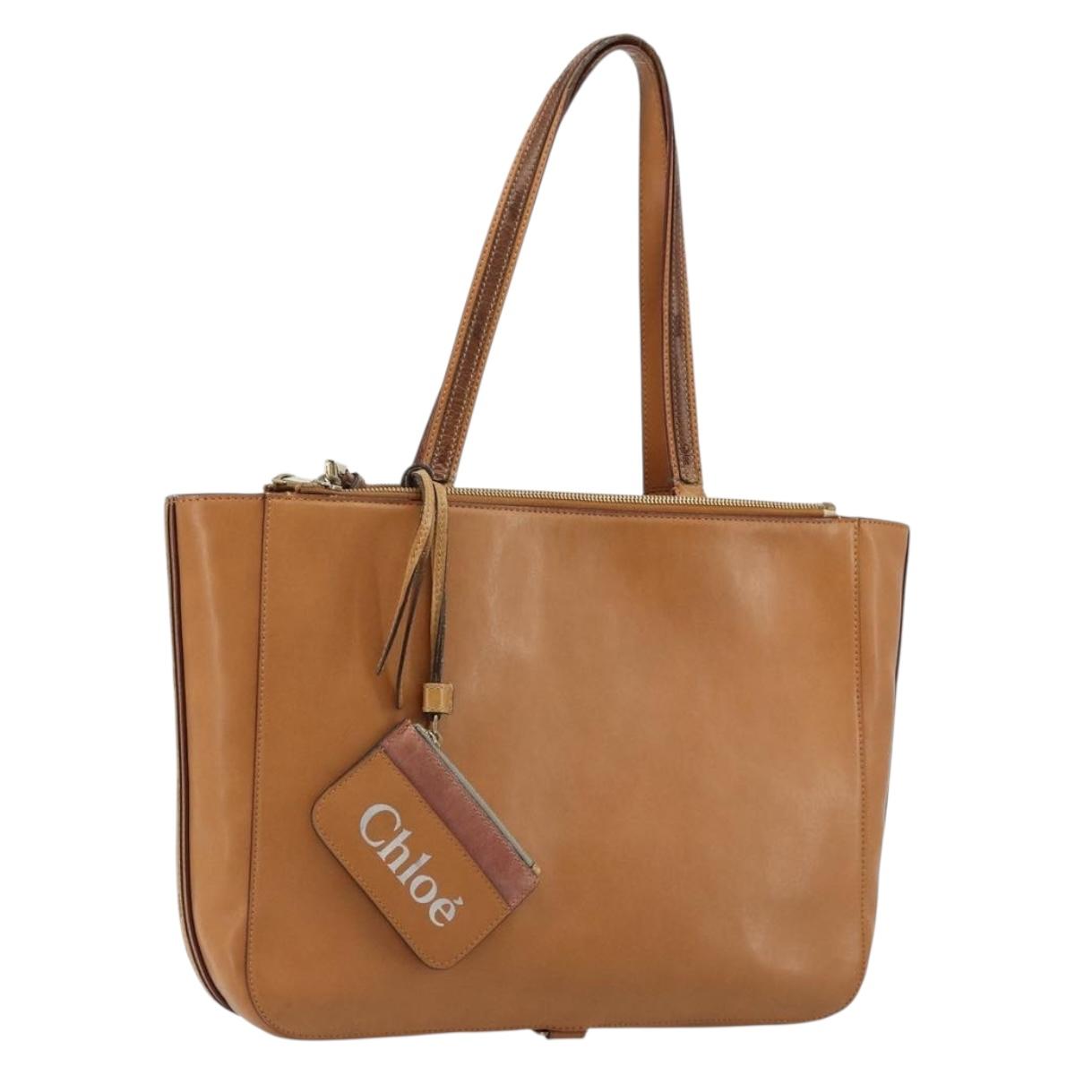 Chloe Tote Bag Leather Beige Gold Auth bs35139