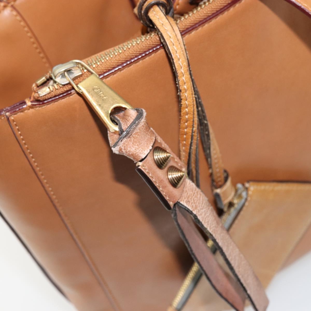 Chloe Tote Bag Leather Beige Gold Auth bs35139