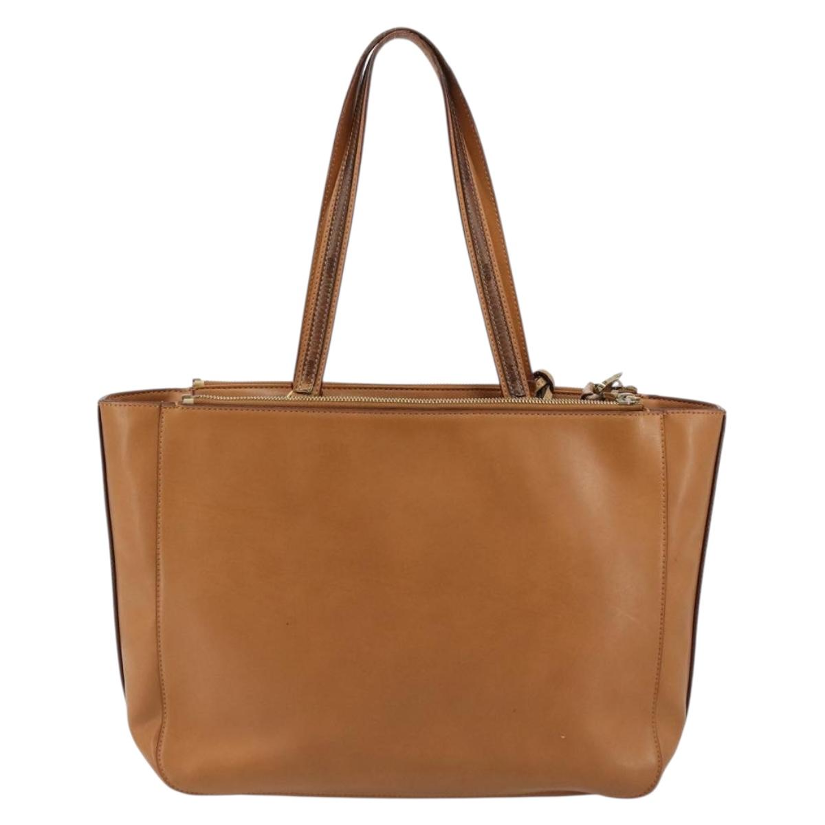 Chloe Tote Bag Leather Beige Gold Auth bs35139