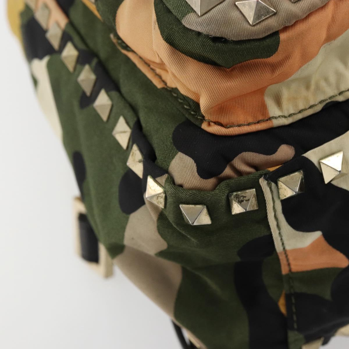 VALENTINO Studs Camouflage Backpack Nylon Khaki Gold Auth bs35140