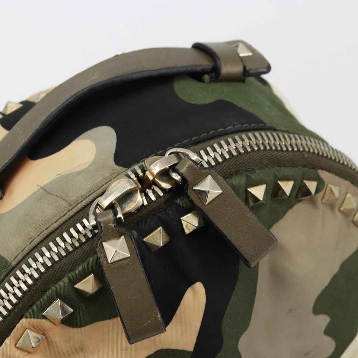 VALENTINO Studs Camouflage Backpack Nylon Khaki Gold Auth bs35140