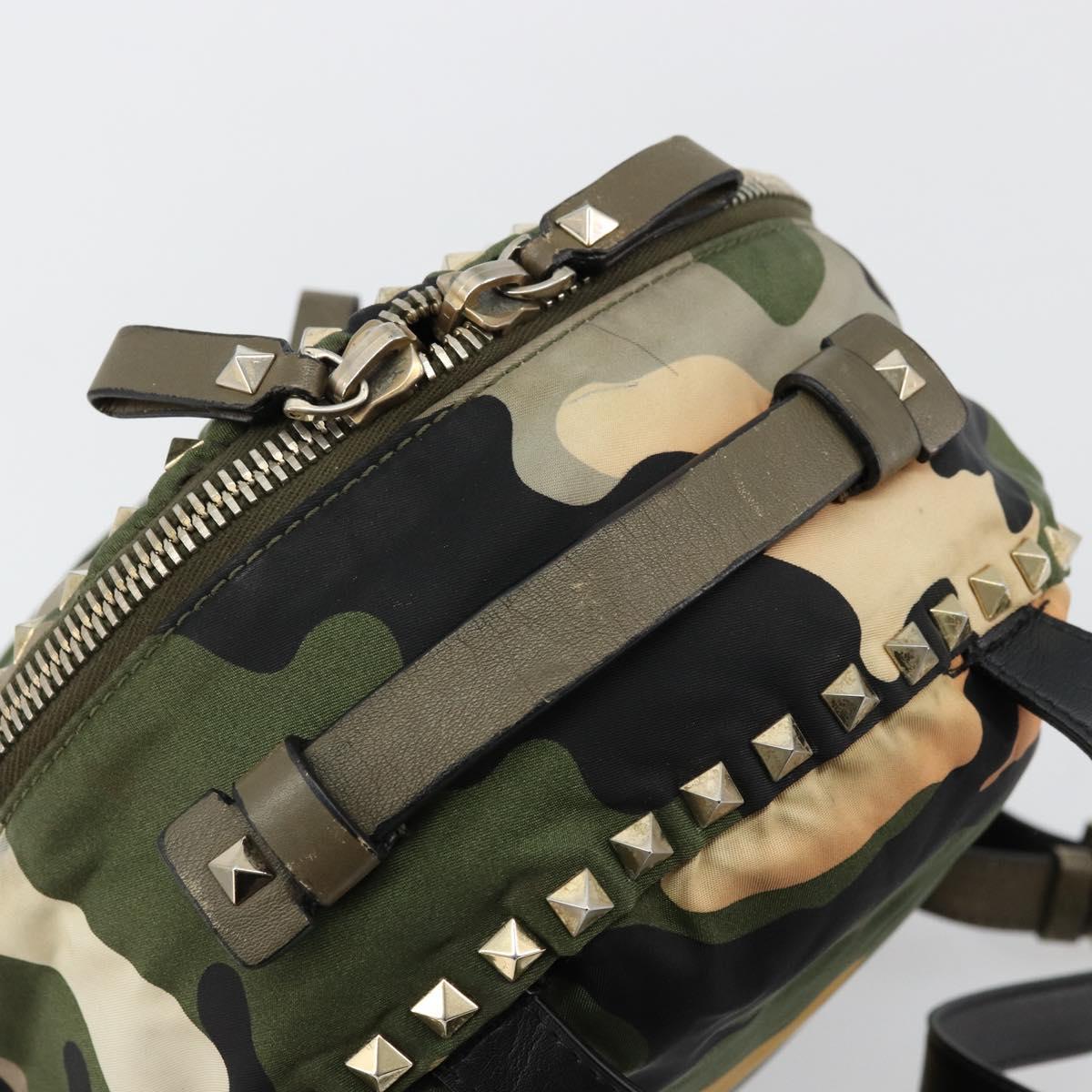 VALENTINO Studs Camouflage Backpack Nylon Khaki Gold Auth bs35140