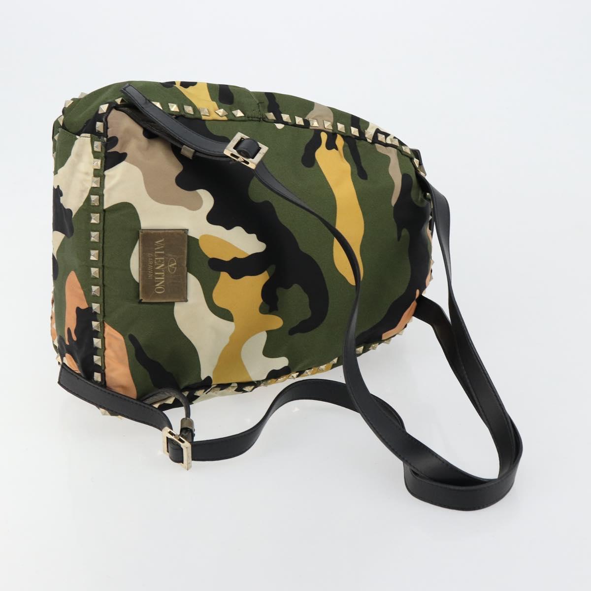 VALENTINO Studs Camouflage Backpack Nylon Khaki Gold Auth bs35140