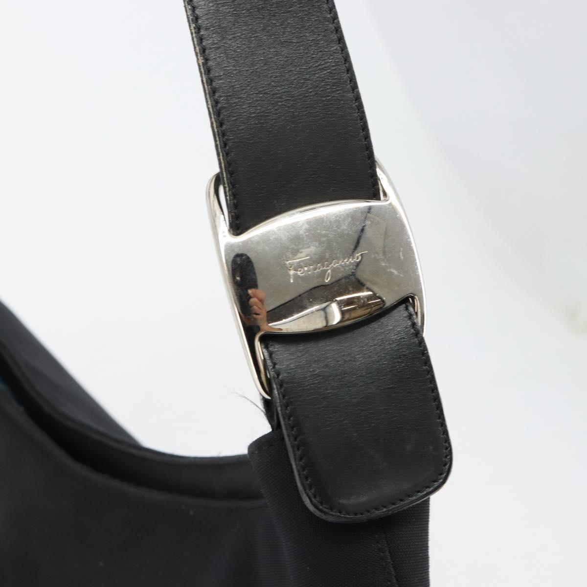 Salvatore Ferragamo Vala Shoulder Bag Canvas Black Silver Auth bs35141