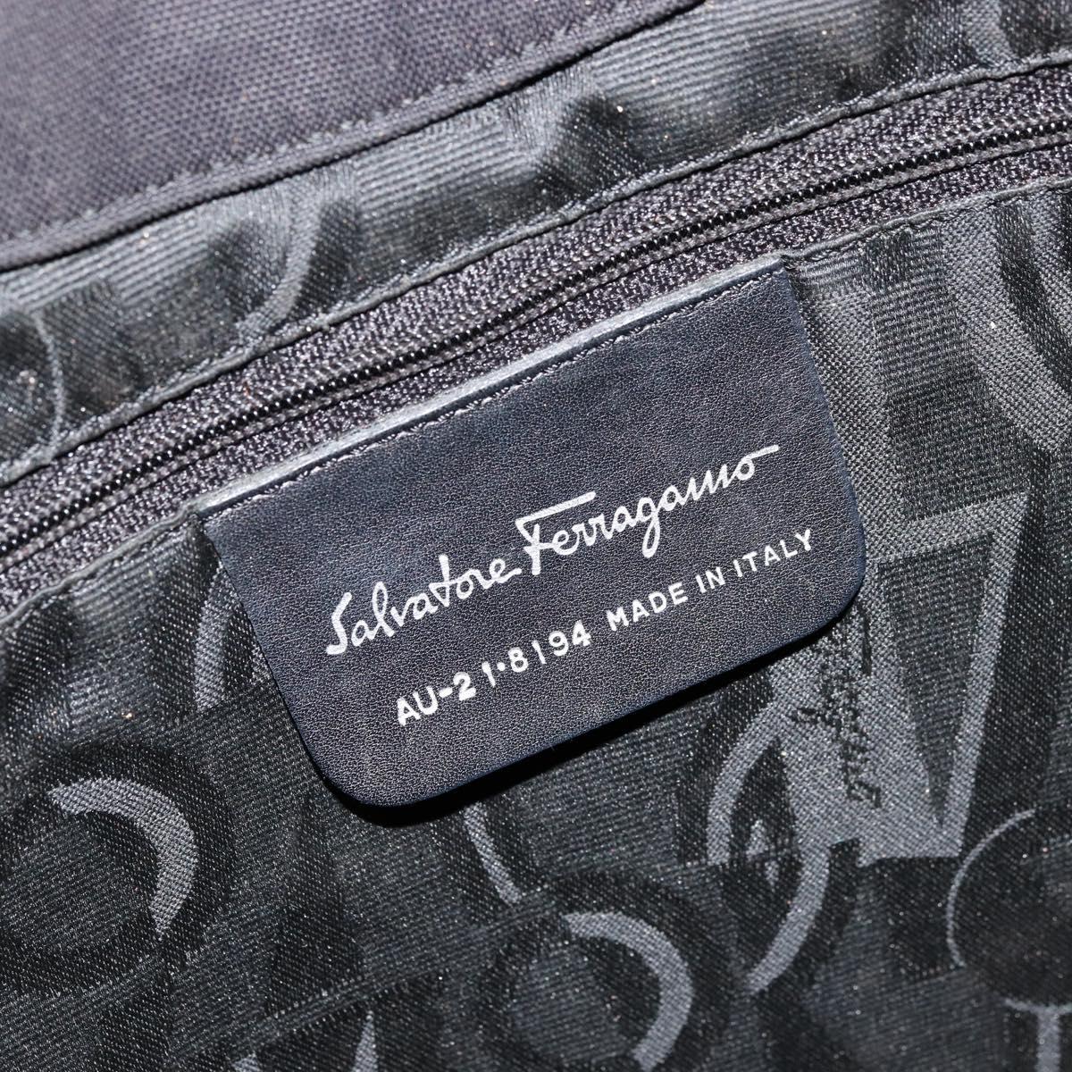 Salvatore Ferragamo Vala Shoulder Bag Canvas Black Silver Auth bs35141