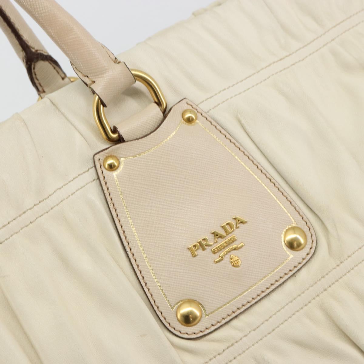 PRADA Hand Bag Leather Ivory Gold Auth bs35142