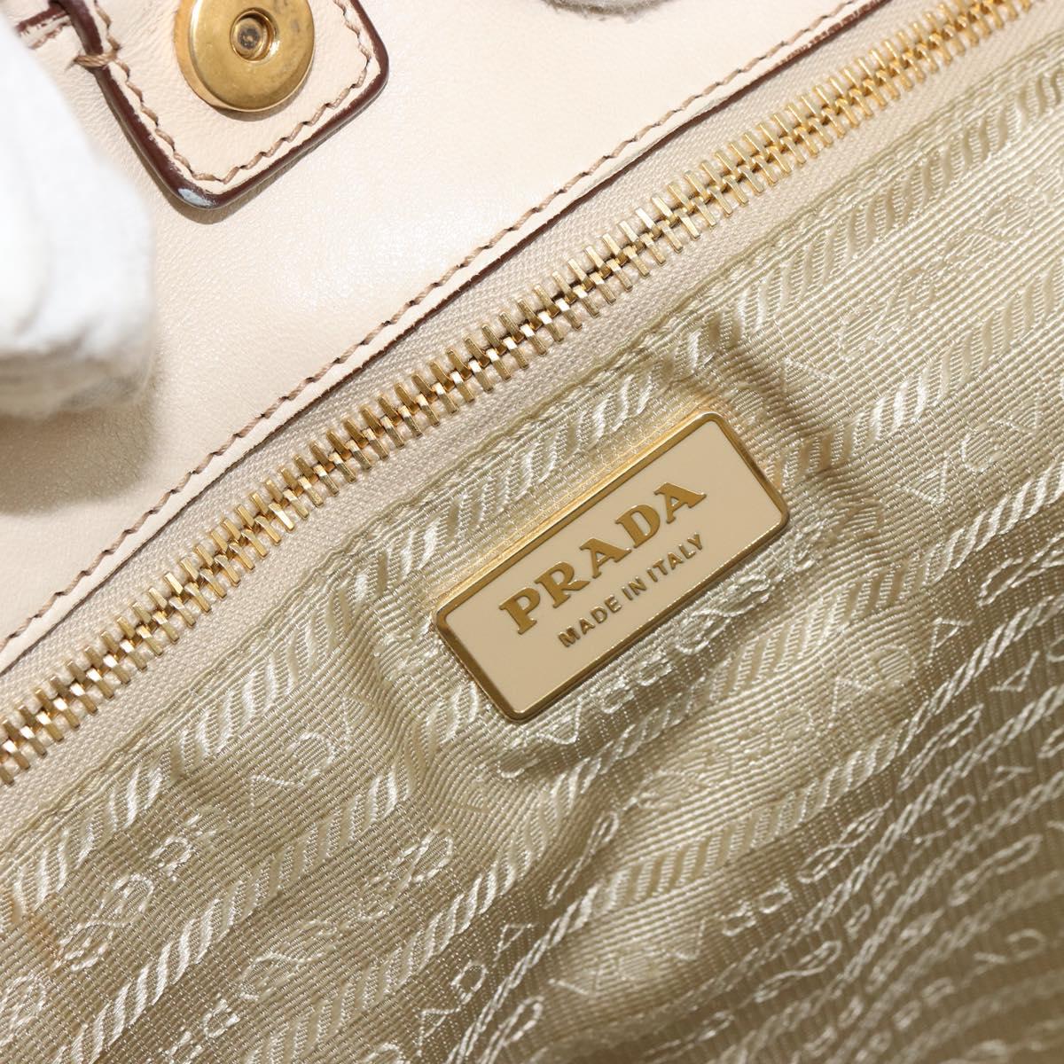 PRADA Hand Bag Leather Ivory Gold Auth bs35142