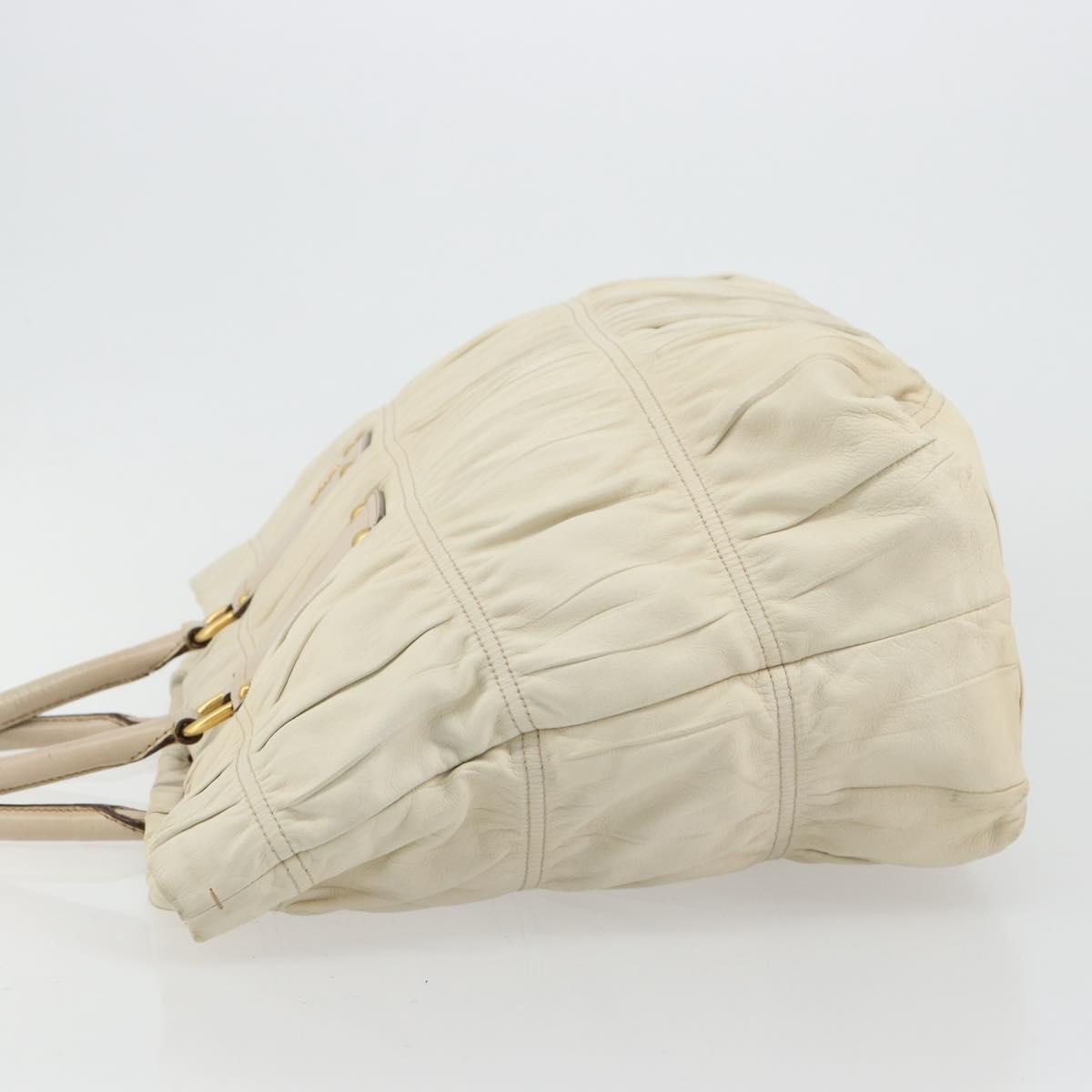 PRADA Hand Bag Leather Ivory Gold Auth bs35142