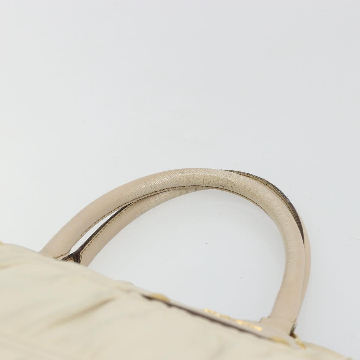PRADA Hand Bag Leather Ivory Gold Auth bs35142