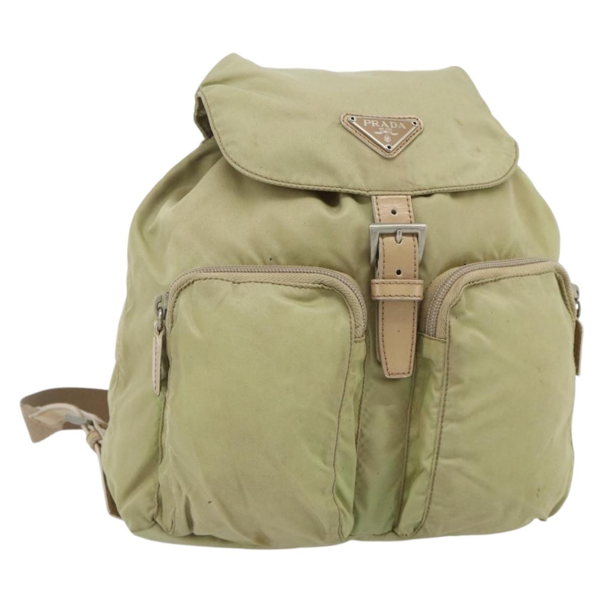 PRADA Backpack Nylon Khaki Silver Auth bs35144