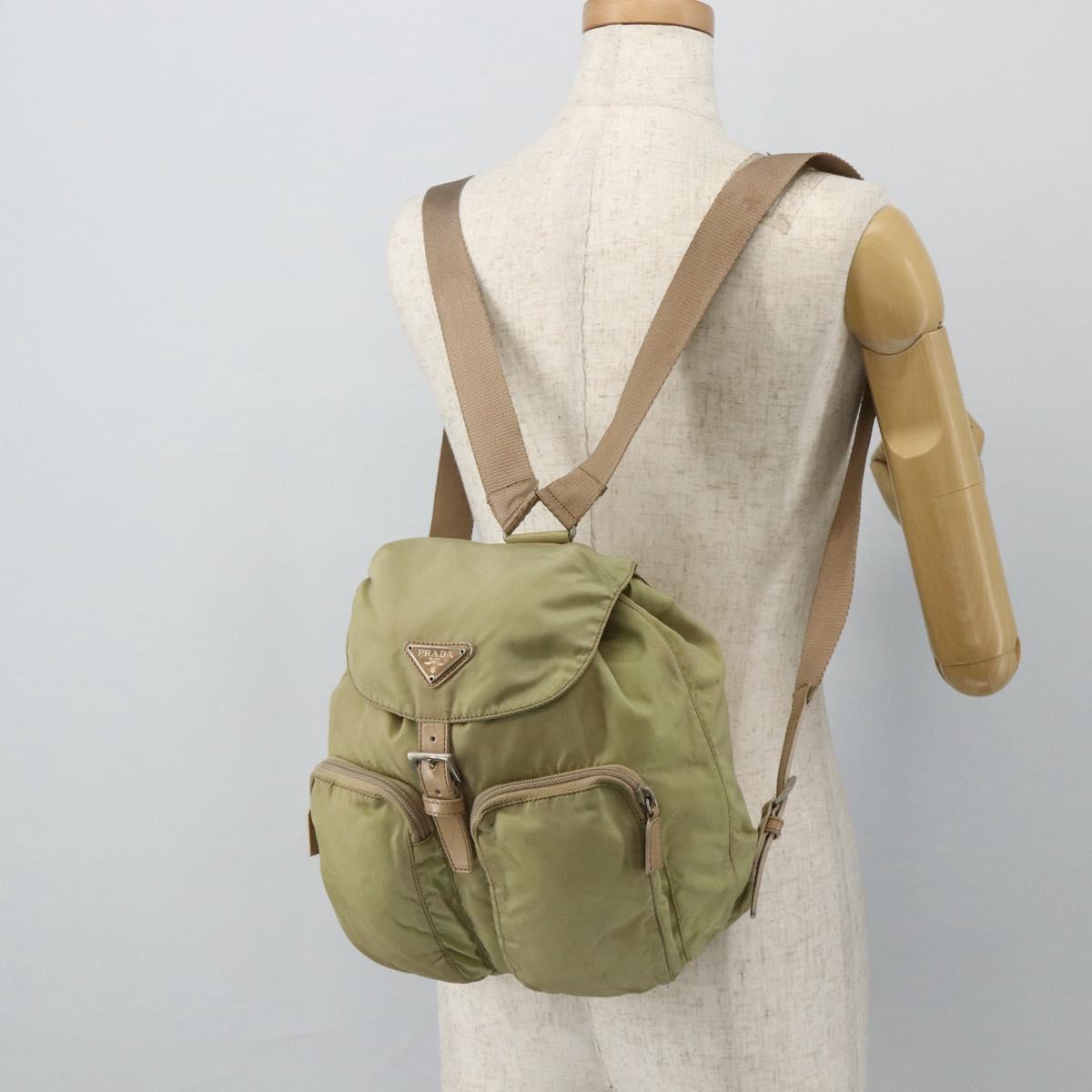 PRADA Backpack Nylon Khaki Silver Auth bs35144