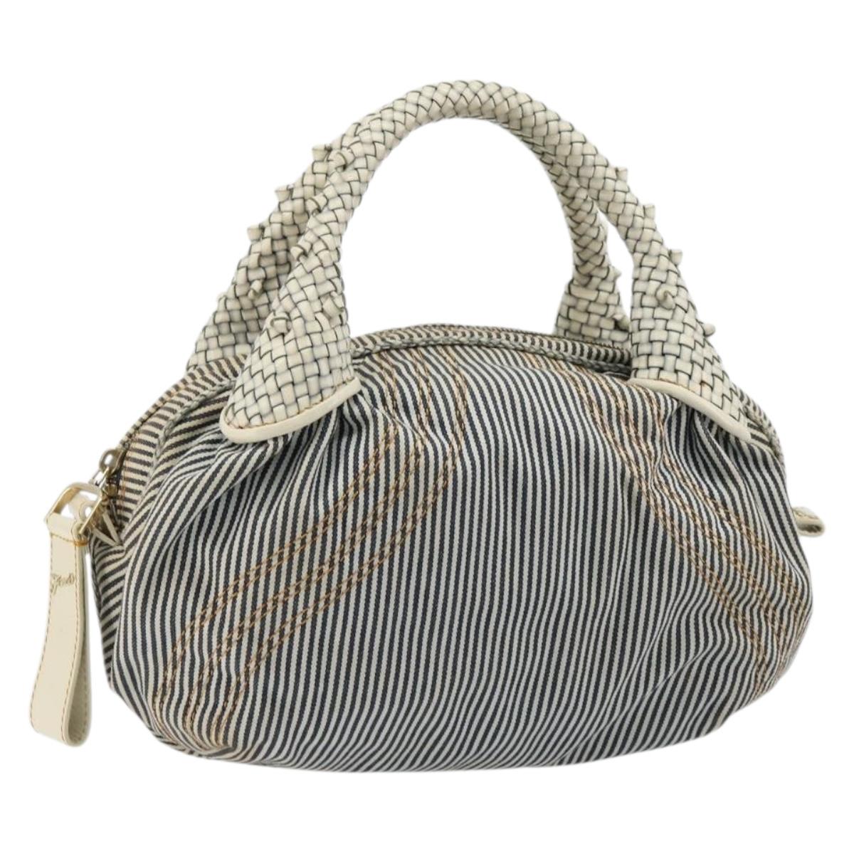 FENDI Spy Hand Bag Canvas Navy Gold Auth bs35147A