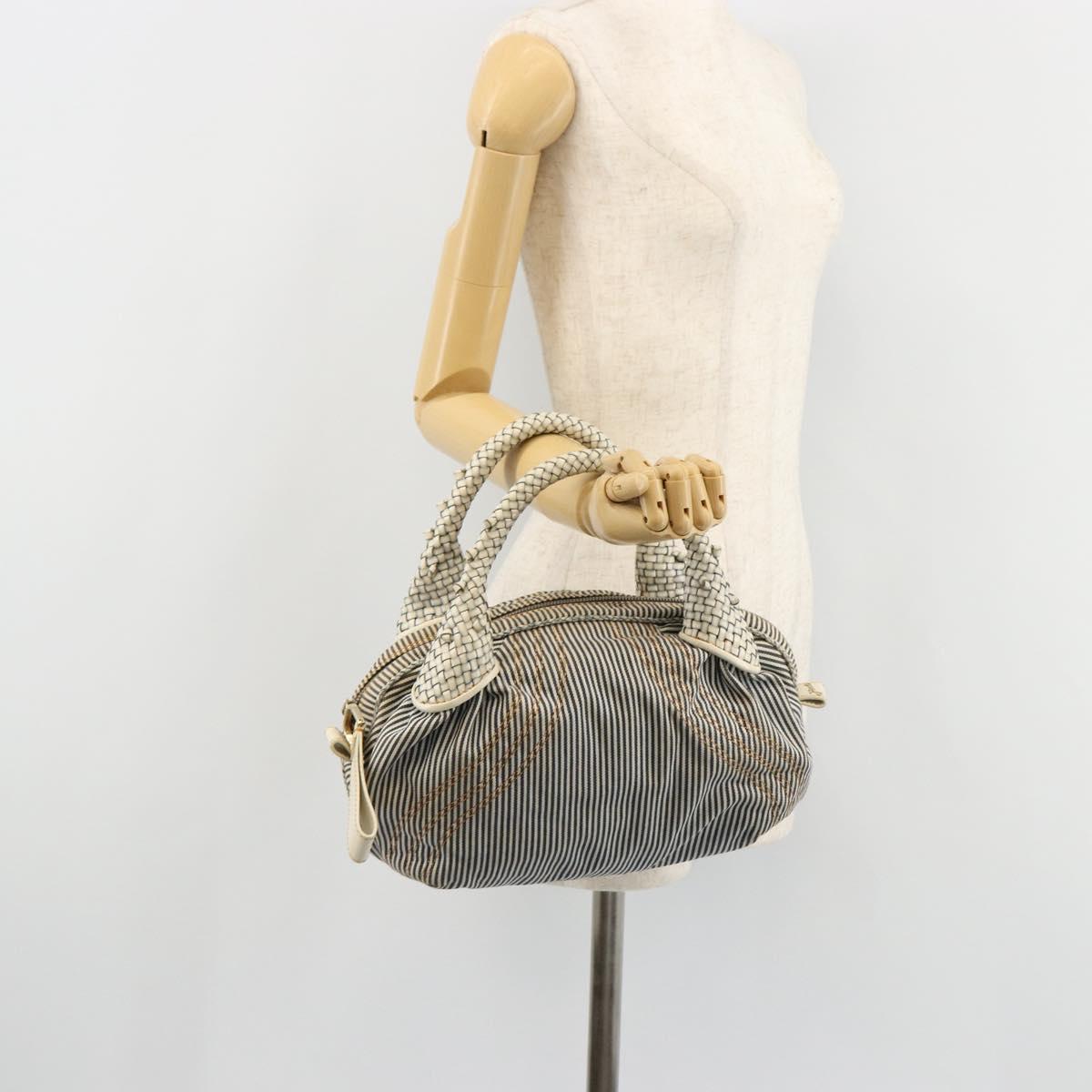 FENDI Spy Hand Bag Canvas Navy Gold Auth bs35147A