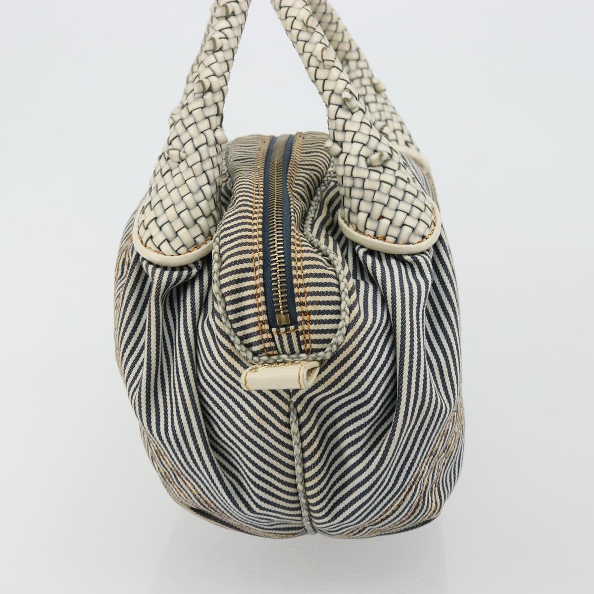 FENDI Spy Hand Bag Canvas Navy Gold Auth bs35147A