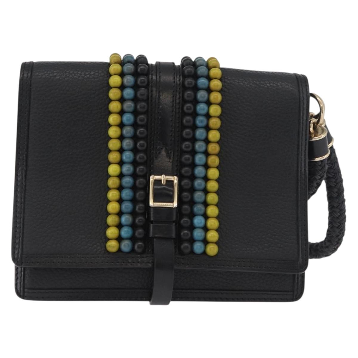 BURBERRY Clutch Bag Leather Black Gold Auth bs35150
