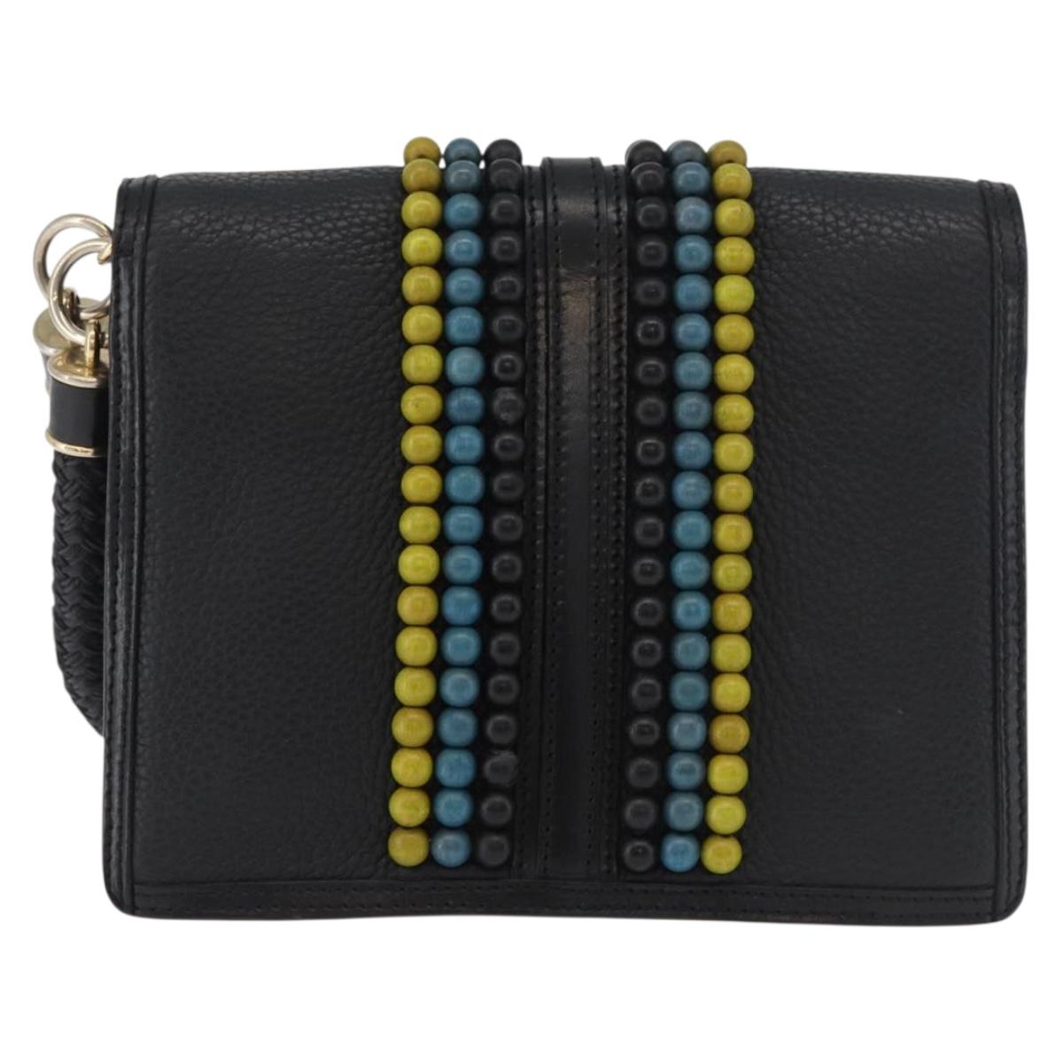 BURBERRY Clutch Bag Leather Black Gold Auth bs35150