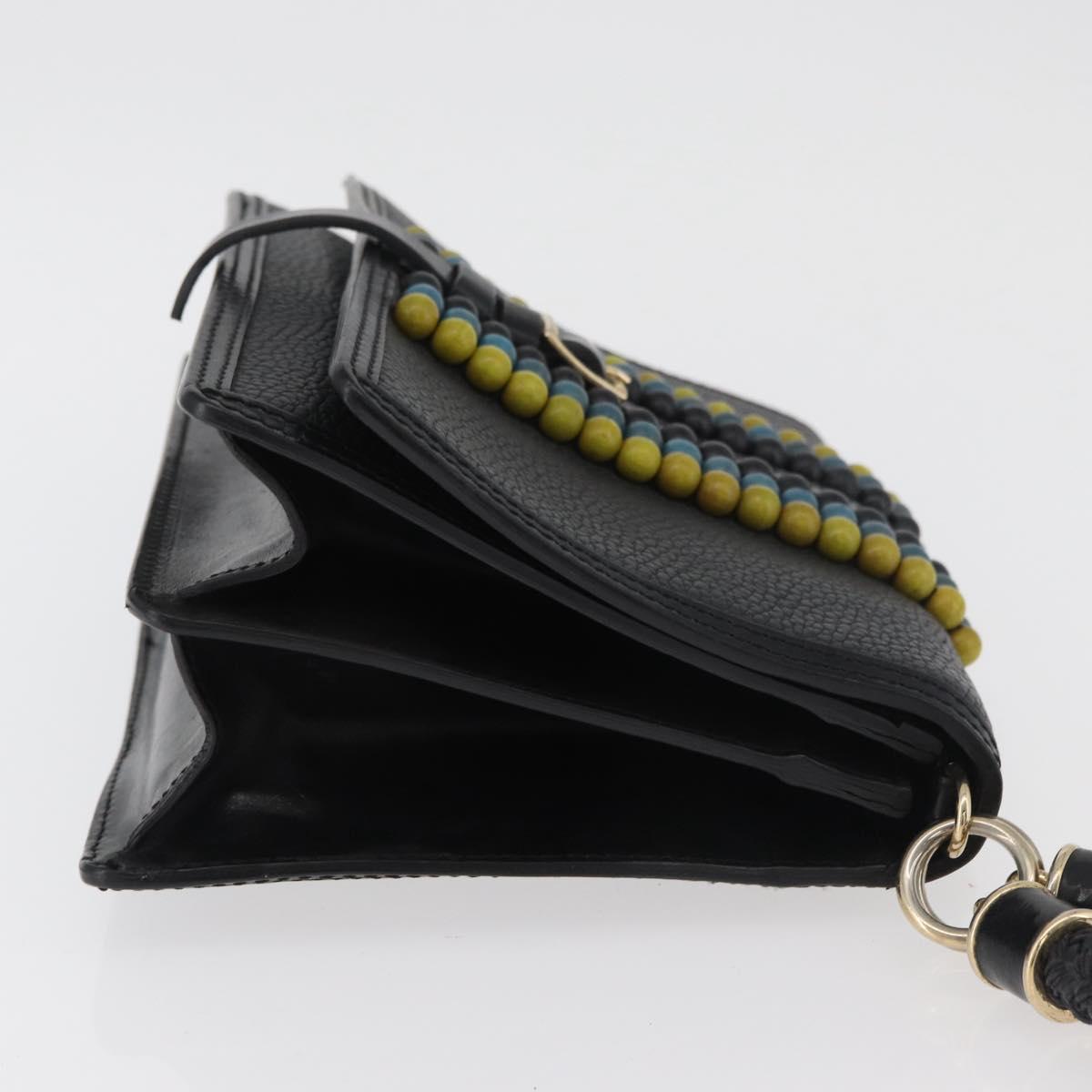 BURBERRY Clutch Bag Leather Black Gold Auth bs35150
