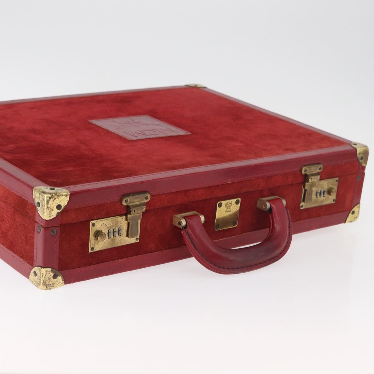 MCM Trunk Suede Red Gold Auth bs35152