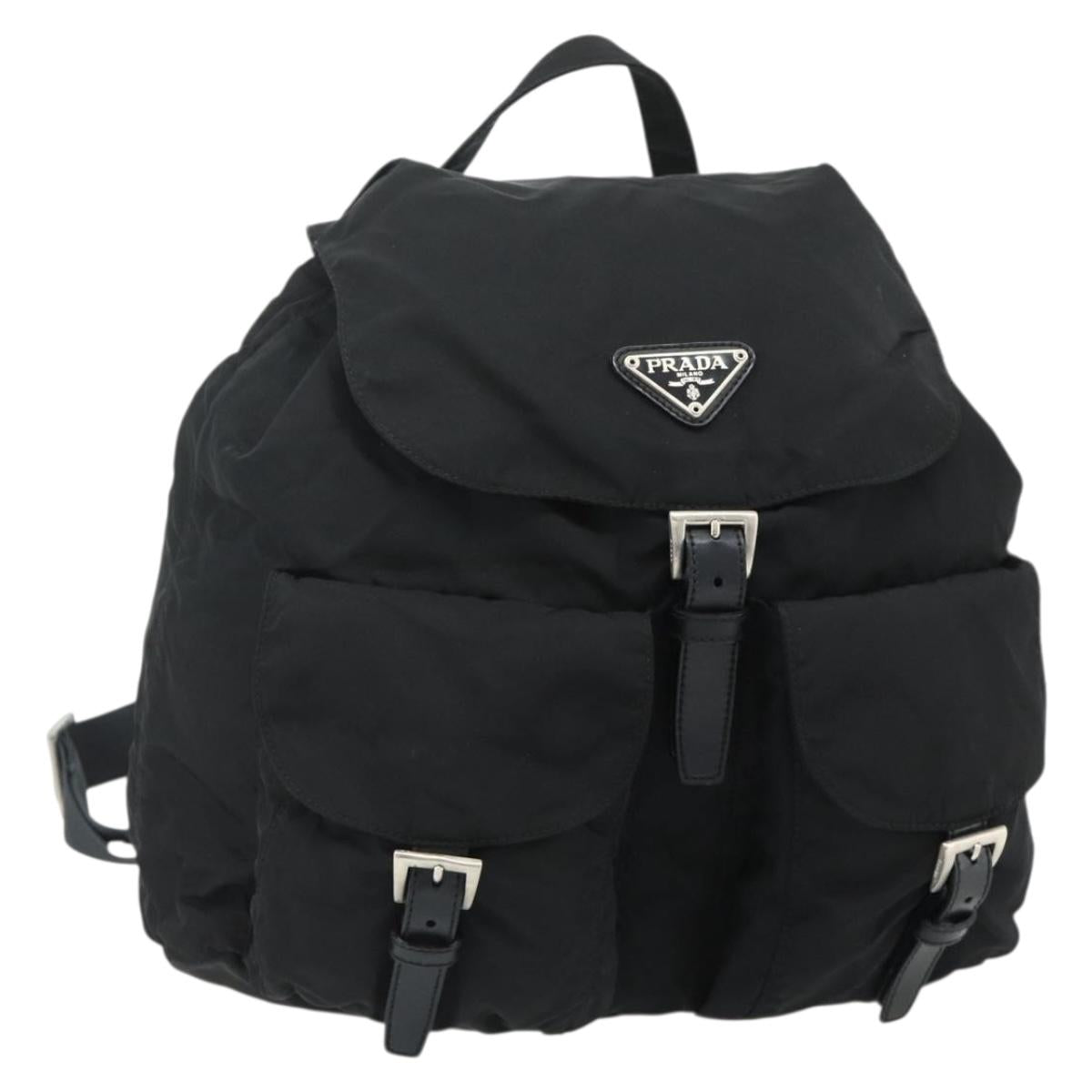 PRADA Backpack Nylon Black Silver Auth bs35153
