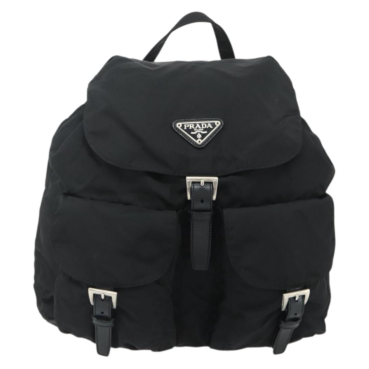 PRADA Backpack Nylon Black Silver Auth bs35153