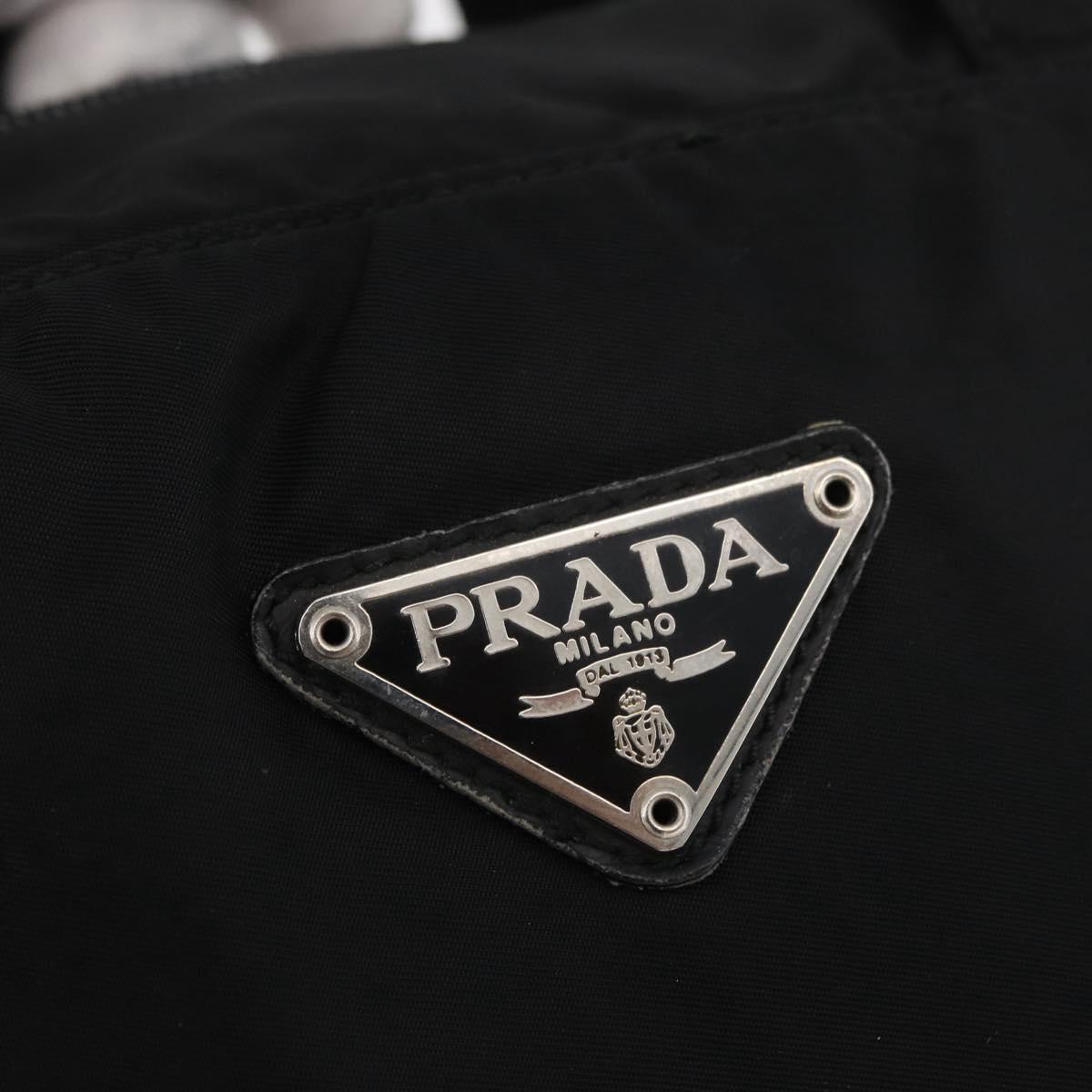 PRADA Hand Bag Nylon Black Silver Auth bs35154