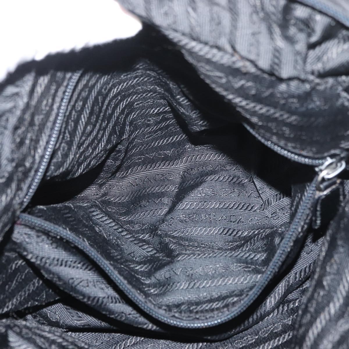 PRADA Hand Bag Nylon Black Silver Auth bs35154