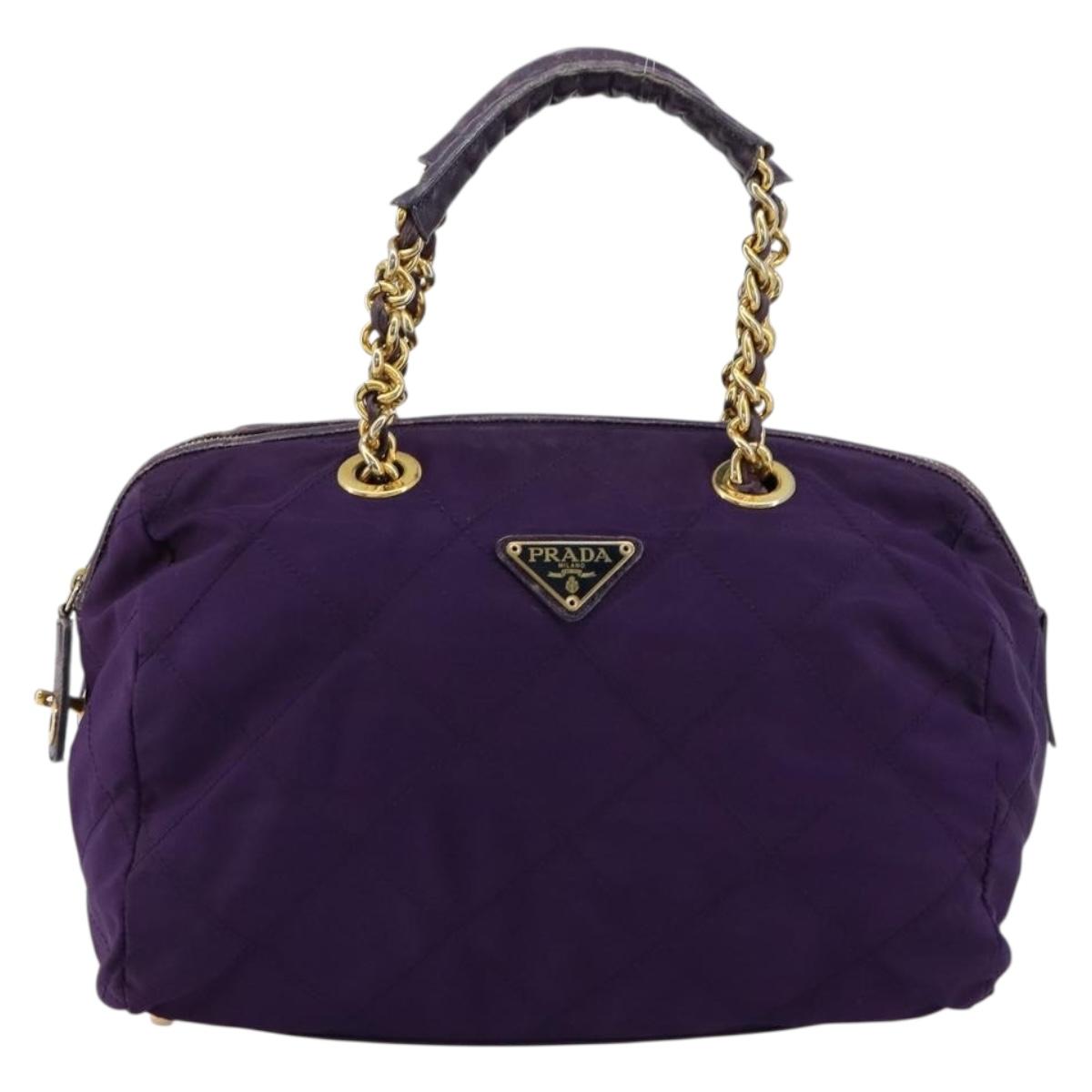 PRADA Chain Hand Bag Nylon Purple Gold Auth bs35155