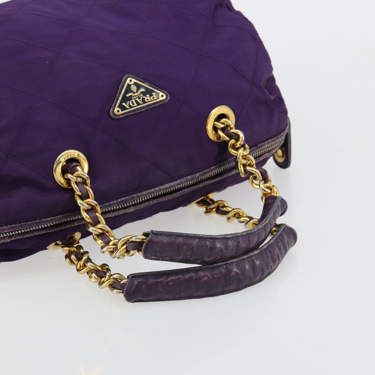 PRADA Chain Hand Bag Nylon Purple Gold Auth bs35155