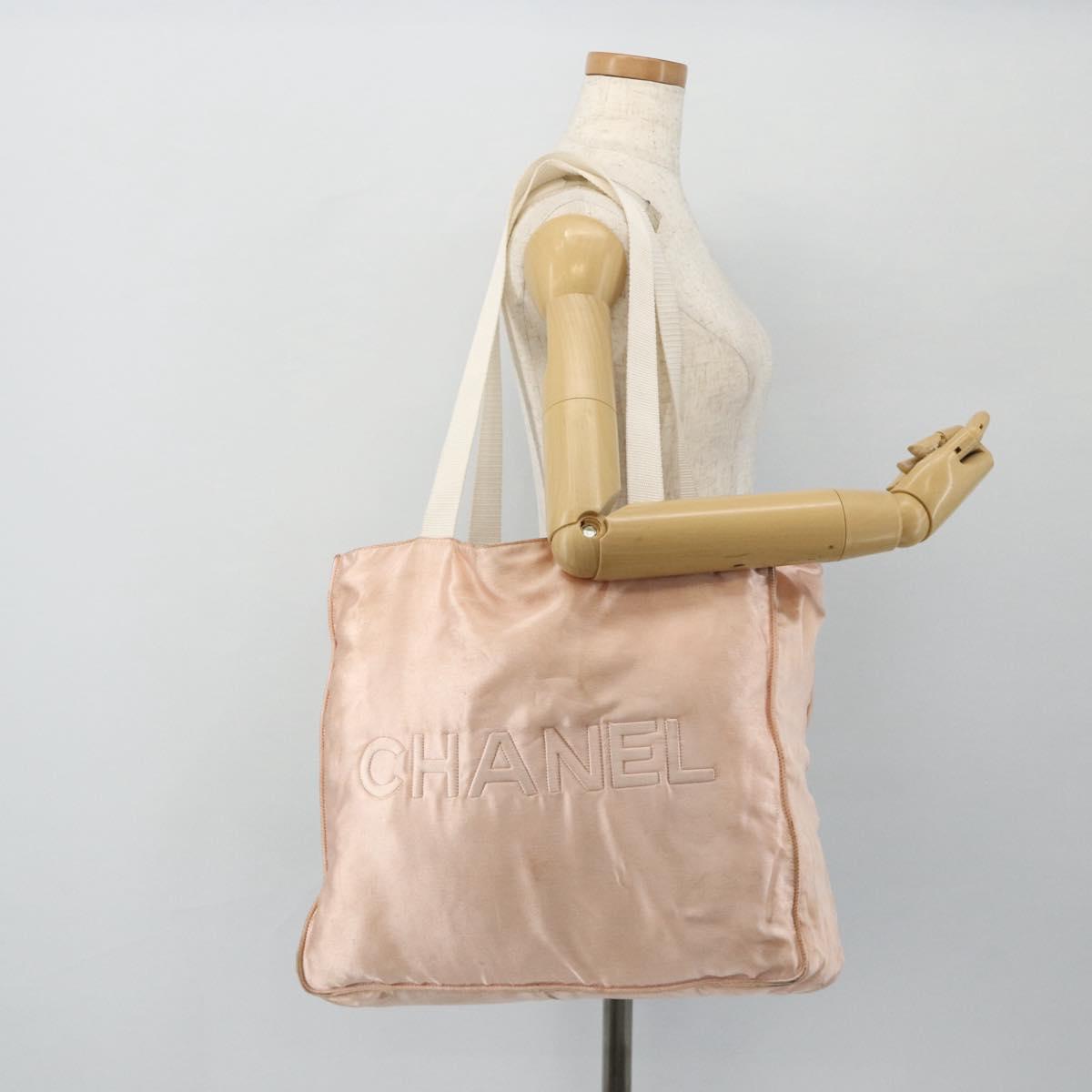 CHANEL Tote Bag Satin Gold Pink CC Auth bs35157