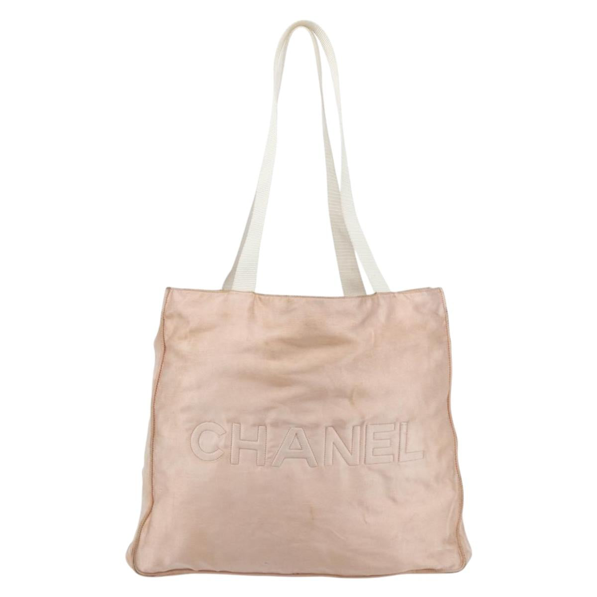 CHANEL Tote Bag Satin Gold Pink CC Auth bs35157