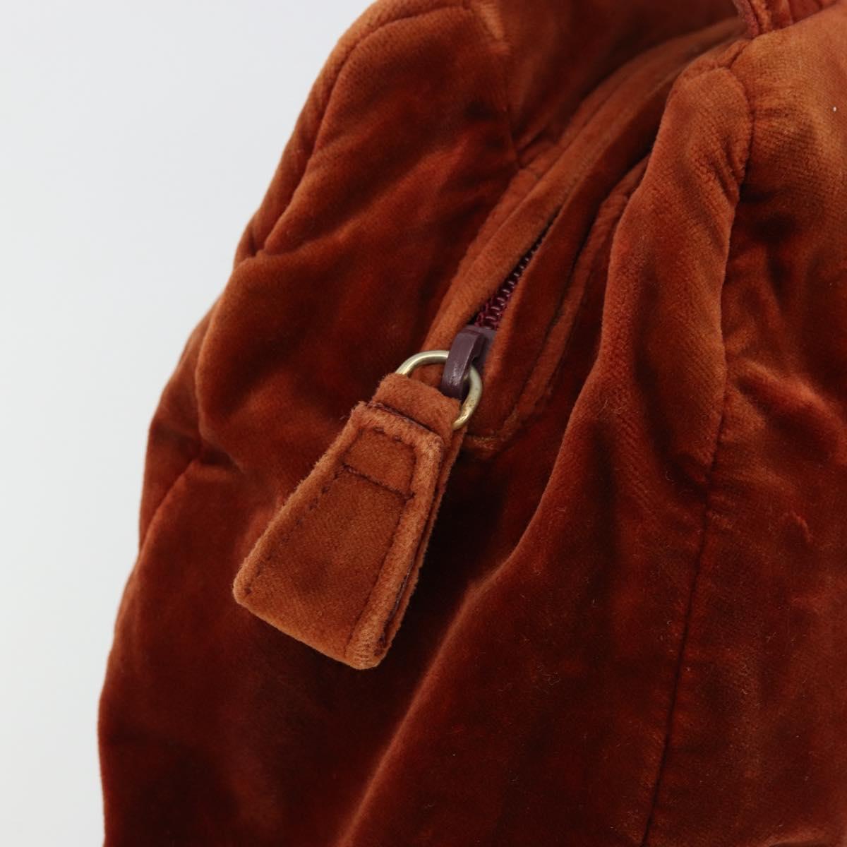 PRADA Hand Bag Velor Brown Gold Auth bs35158