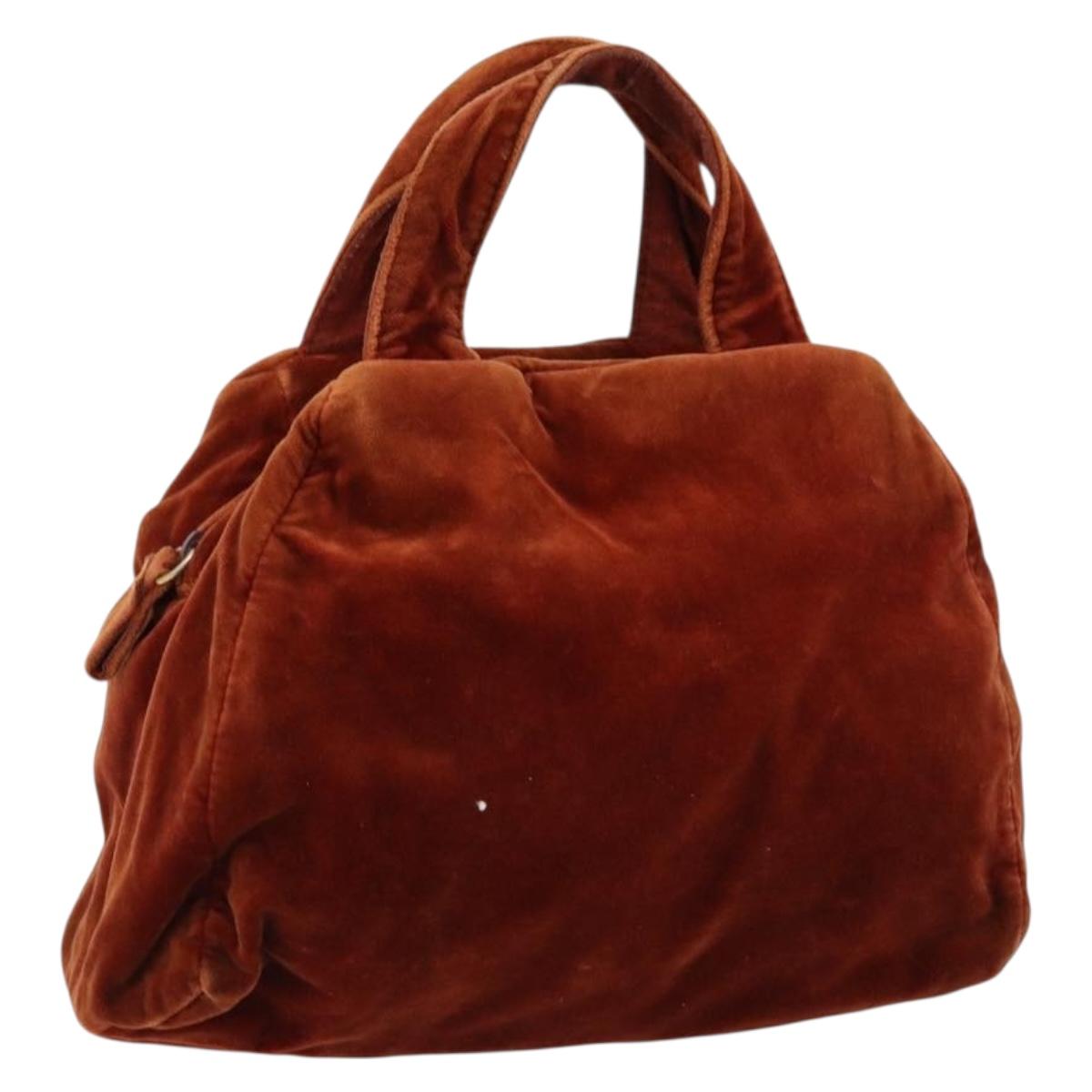 PRADA Hand Bag Velor Brown Gold Auth bs35158