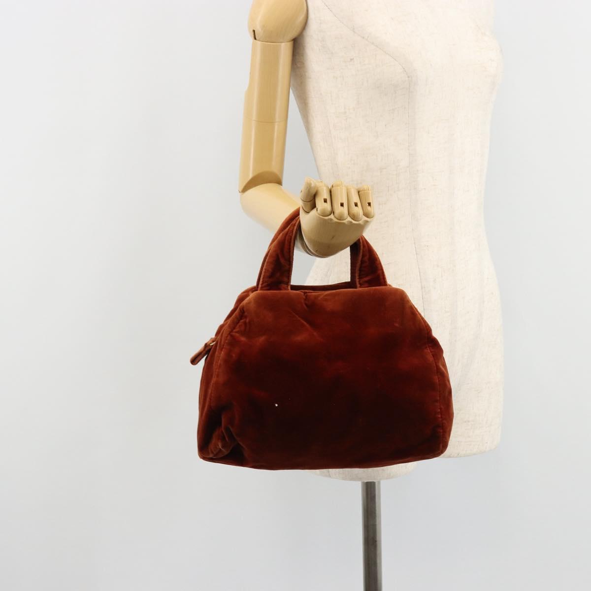 PRADA Hand Bag Velor Brown Gold Auth bs35158