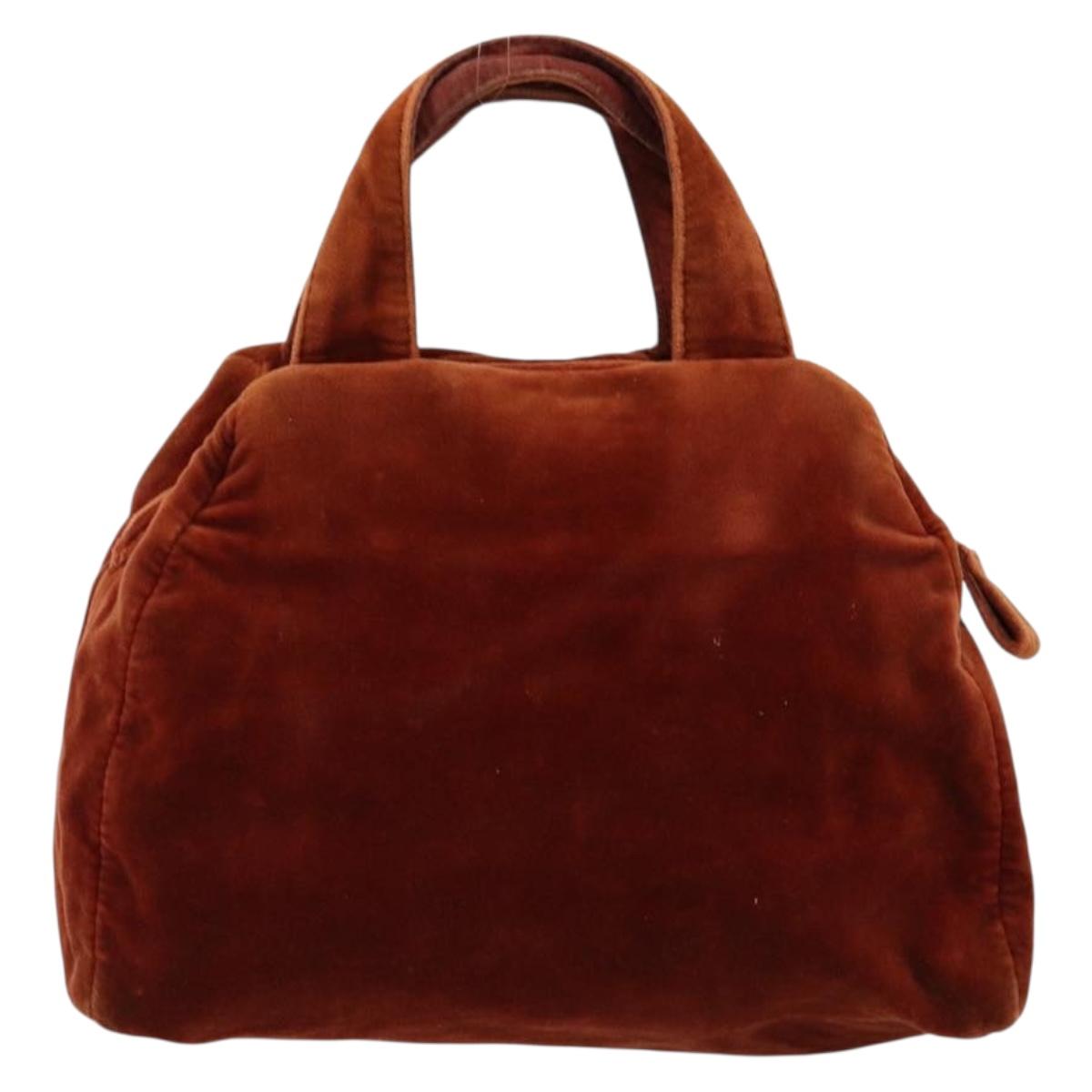 PRADA Hand Bag Velor Brown Gold Auth bs35158