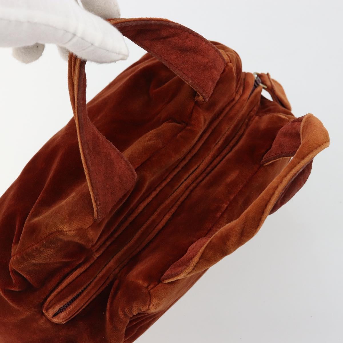 PRADA Hand Bag Velor Brown Gold Auth bs35158