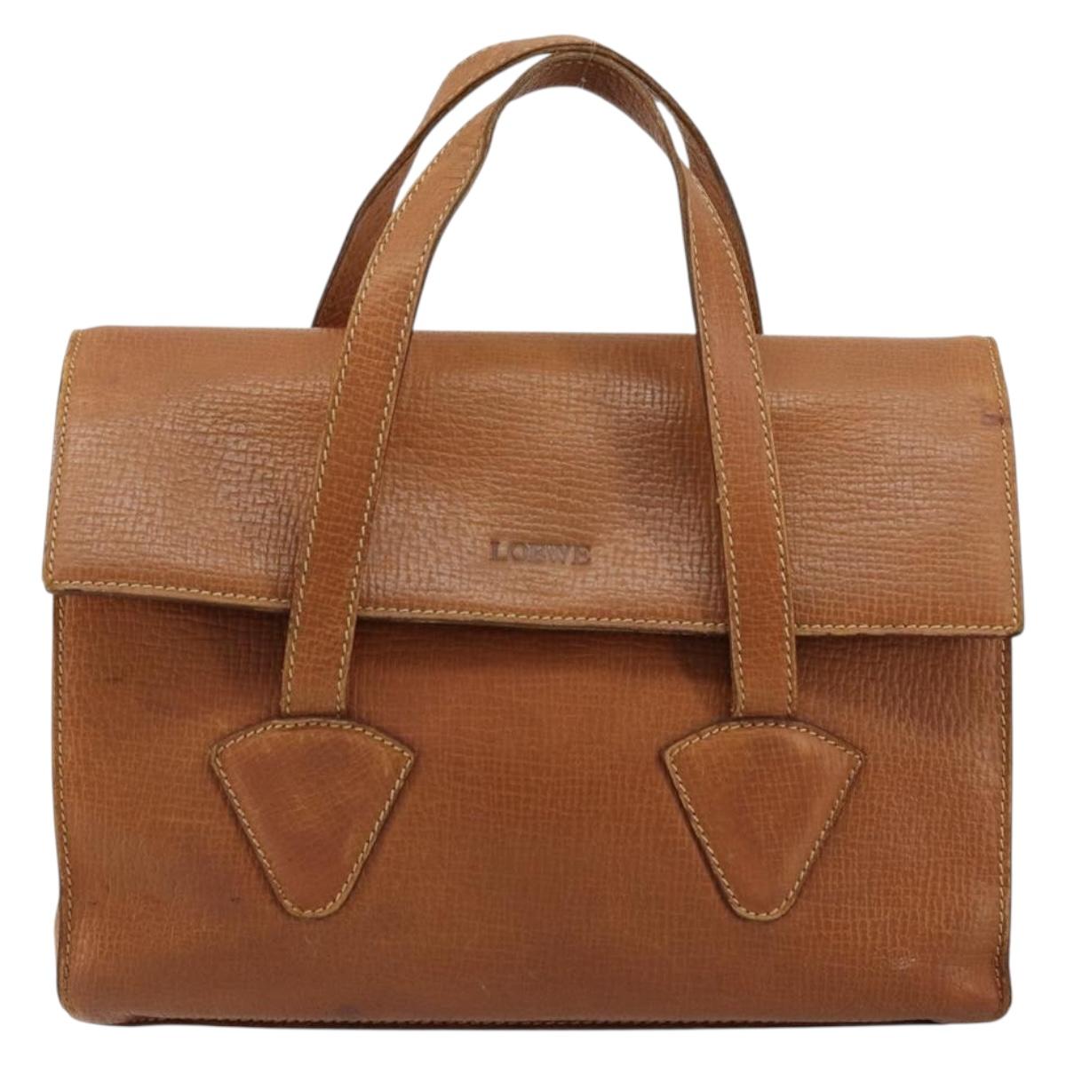 LOEWE Hand Bag Leather Brown Gold Auth bs35163