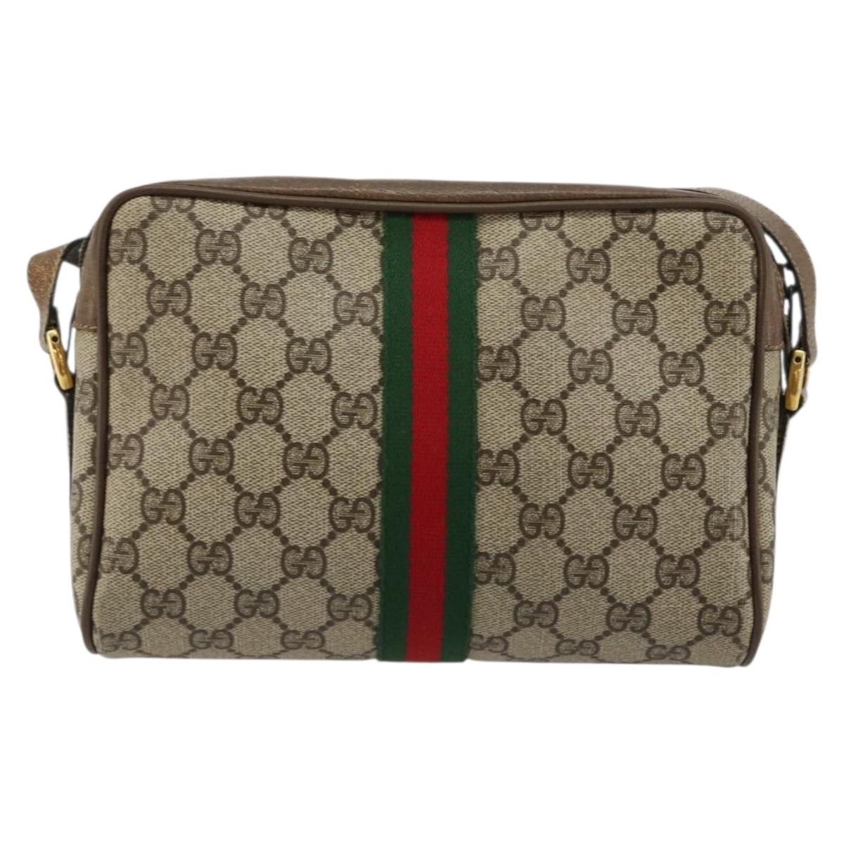 GUCCI GG Supreme Web Sherry Line Bag PVC Beige Gold 98 02 004 Auth bs35165