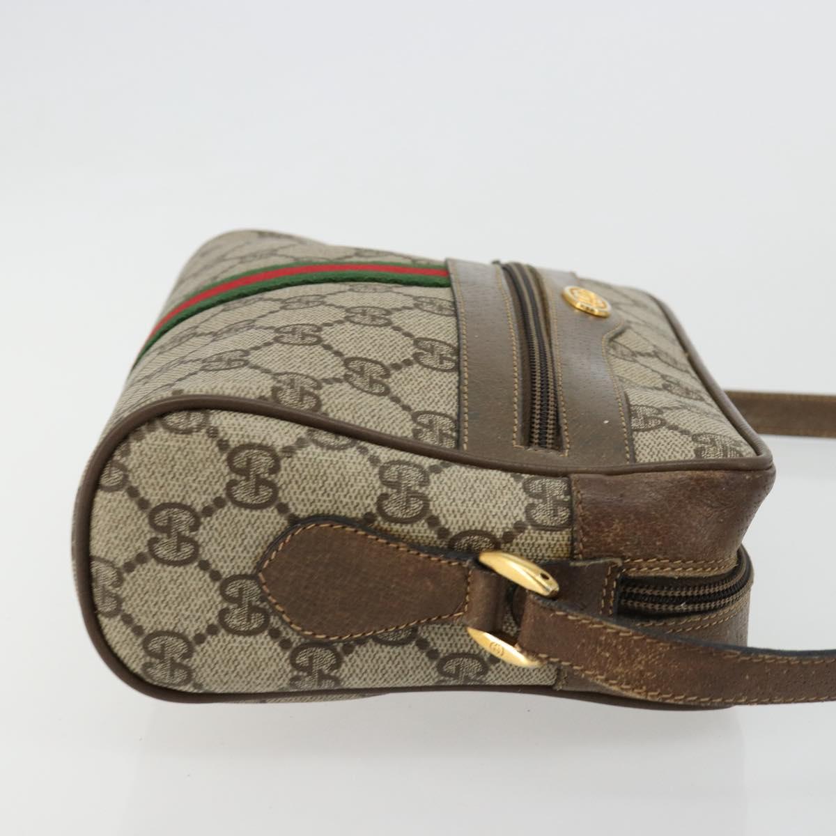 GUCCI GG Supreme Web Sherry Line Bag PVC Beige Gold 98 02 004 Auth bs35165