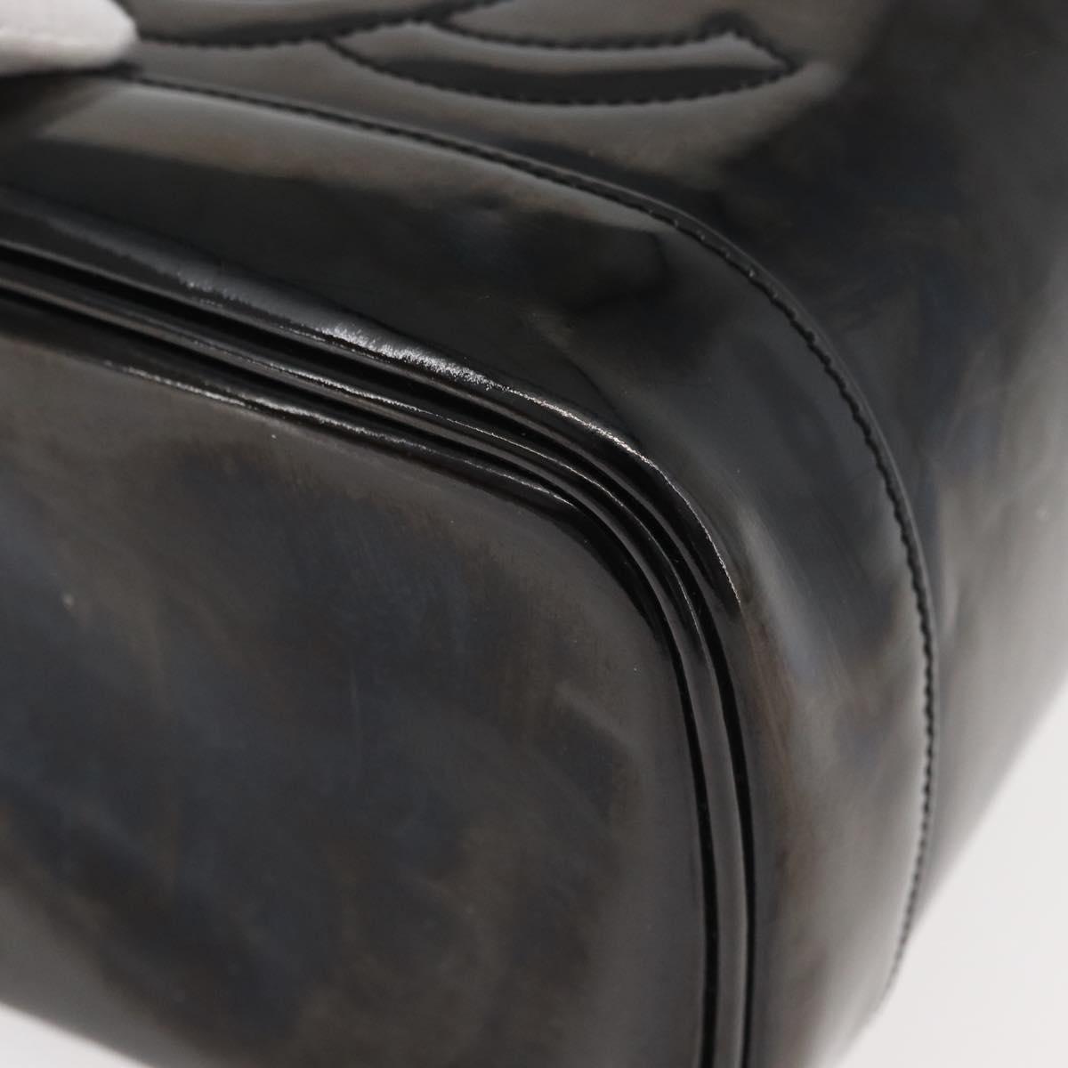 CHANEL Vanity Hand Bag Patent leather Black Gold CC Auth bs35169