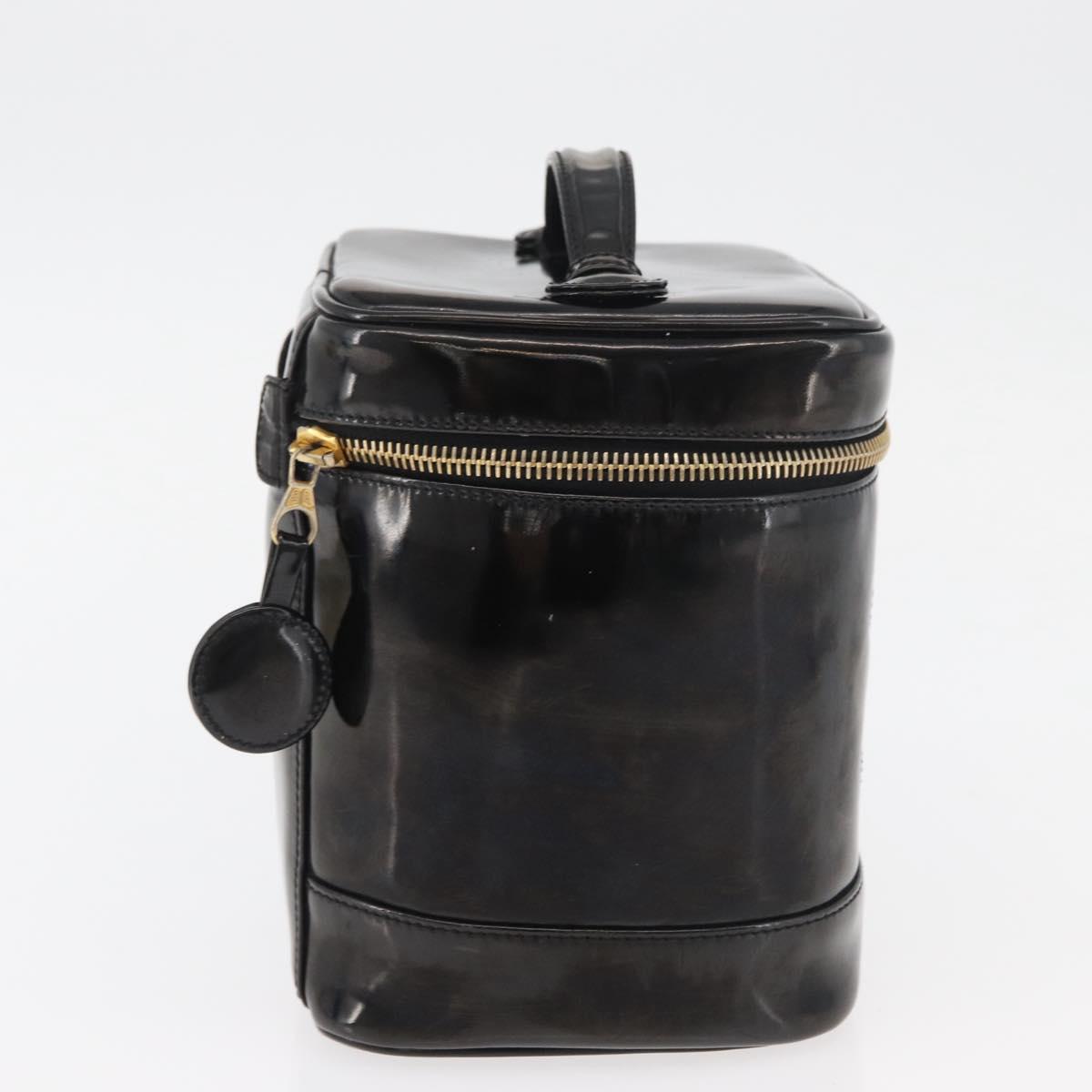 CHANEL Vanity Hand Bag Patent leather Black Gold CC Auth bs35169
