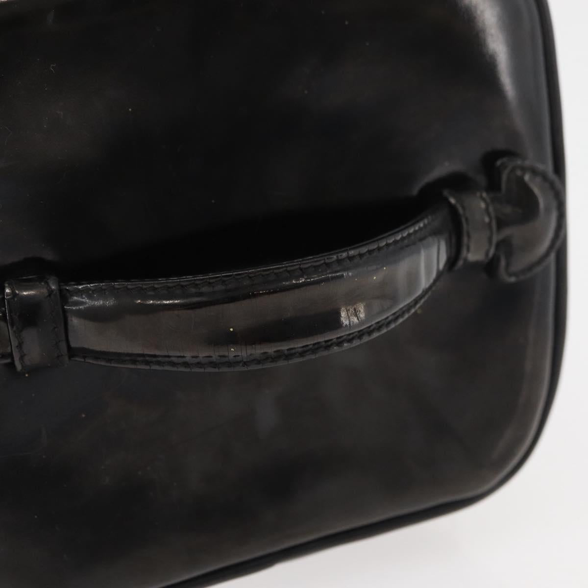 CHANEL Vanity Hand Bag Patent leather Black Gold CC Auth bs35169