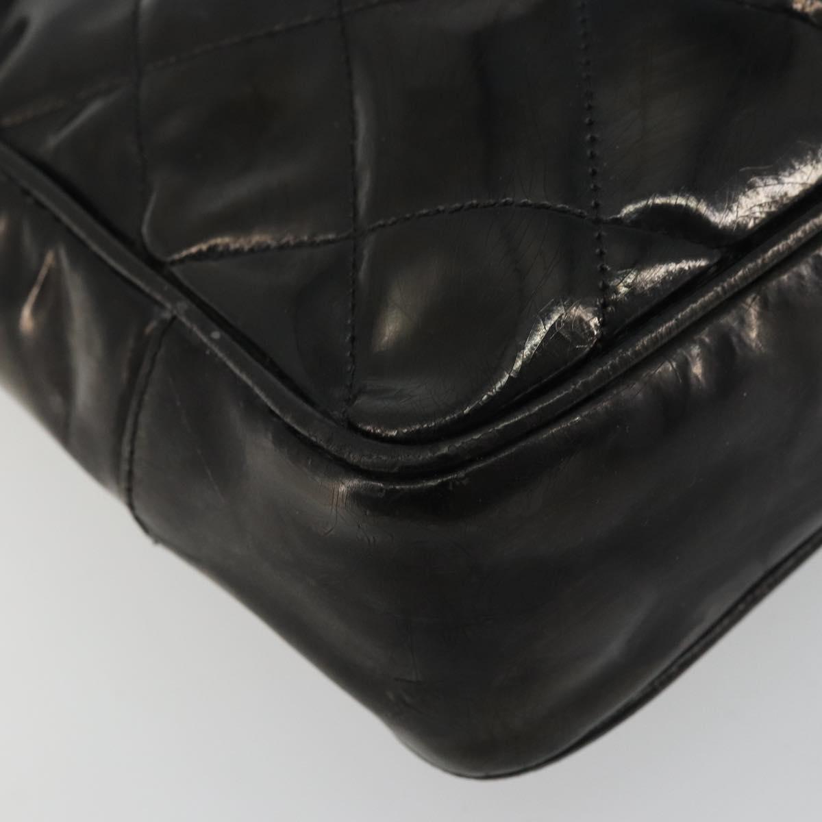 CHANEL Matelasse Chain Tote Bag Patent Leather Black Gold CC Auth bs35172