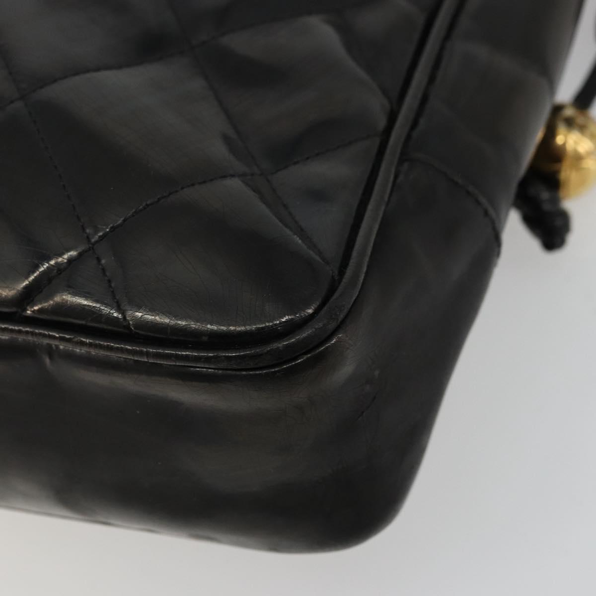 CHANEL Matelasse Chain Tote Bag Patent Leather Black Gold CC Auth bs35172